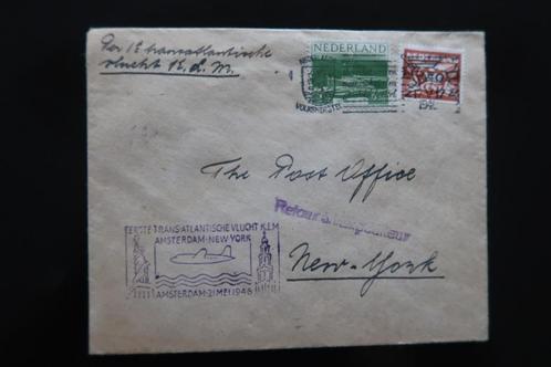 1e Transatlantische vlucht KLM naar New Yorik1946 Stempel!!, Postzegels en Munten, Brieven en Enveloppen | Nederland, Envelop