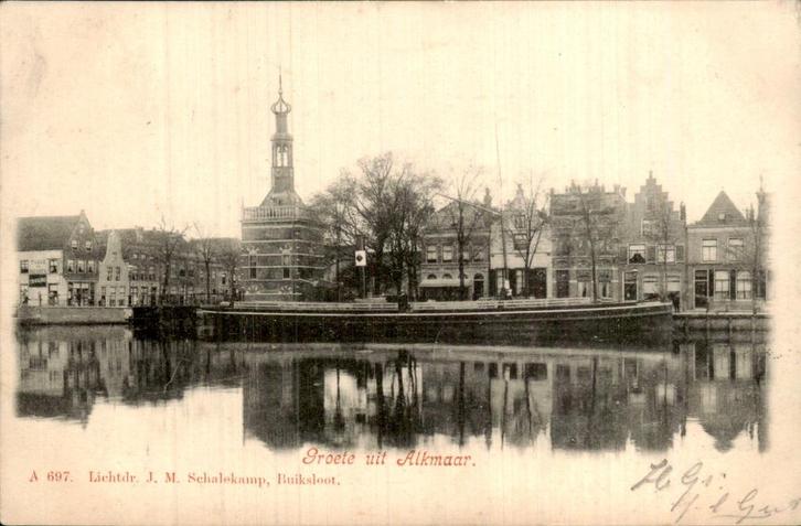 Alkmaar - Kanaalkade - Boot, Verzamelen, Ansichtkaarten | Nederland, Gelopen, Noord-Holland, Voor 1920, Ophalen of Verzenden