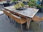 Teakhouten terras tafel ., Ophalen, Gebruikt, Aluminium