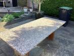 Granieten tuin tafel met hardhouten onderstel, Overige materialen, Gebruikt, Rechthoekig, Ophalen