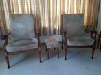 Twee fauteuils met poef/voetenbank, Ophalen, Hout, Gebruikt, Klassiek
