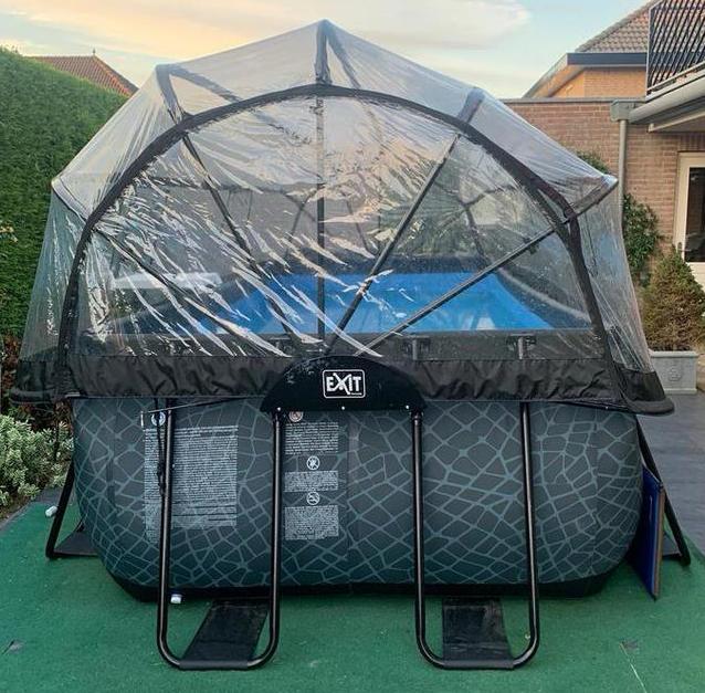 Exit zwembad+dak+warmtepomp+filterpomp+tegels+trap+slangen, Tuin en Terras, Zwembaden, Zo goed als nieuw, Opzetzwembad, 120 cm of meer