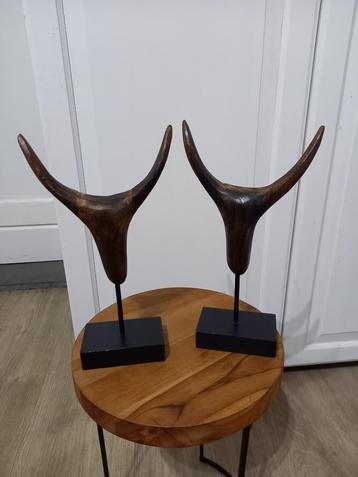 2 Houten Buffelhoorns / Hoorns op Standaard beschikbaar voor biedingen