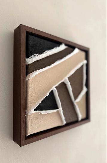 Linnen Kunstwerkje bruin/beige  in walnoot Frame beschikbaar voor biedingen