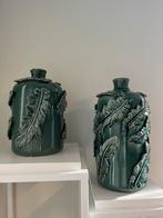Set keramiek groene vazen met Bladmotief handgemaakt, Ophalen, Aardewerk of Porselein, Nieuw, Minder dan 50 cm