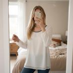 ONLY witte longsleeve met zilveren glitterboord – maat 42, Kleding | Dames, Blouses en Tunieken, Only, Wit, Maat 42/44 (L), Ophalen of Verzenden