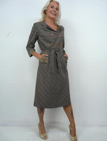 *Abfab Vintage Bruine Elegante Jurk met Zakken 46* beschikbaar voor biedingen