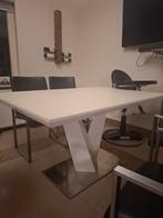 Eettafel met 4 zwarte leren stoelen, Ophalen, Rechthoekig, 200 cm of meer, 50 tot 100 cm