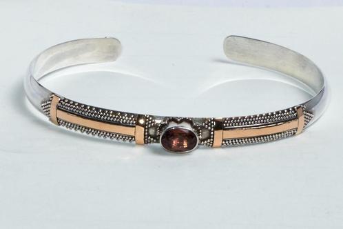 Zilveren slavenarmband 18k goud inleg rode periodiet, Sieraden, Tassen en Uiterlijk, Armbanden, Nieuw, Goud, Rood, Verzenden