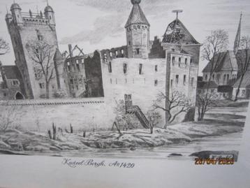 Mooie Ingelijste Gravure van Kasteel BERGH, AD 1420 K.PRAHL beschikbaar voor biedingen