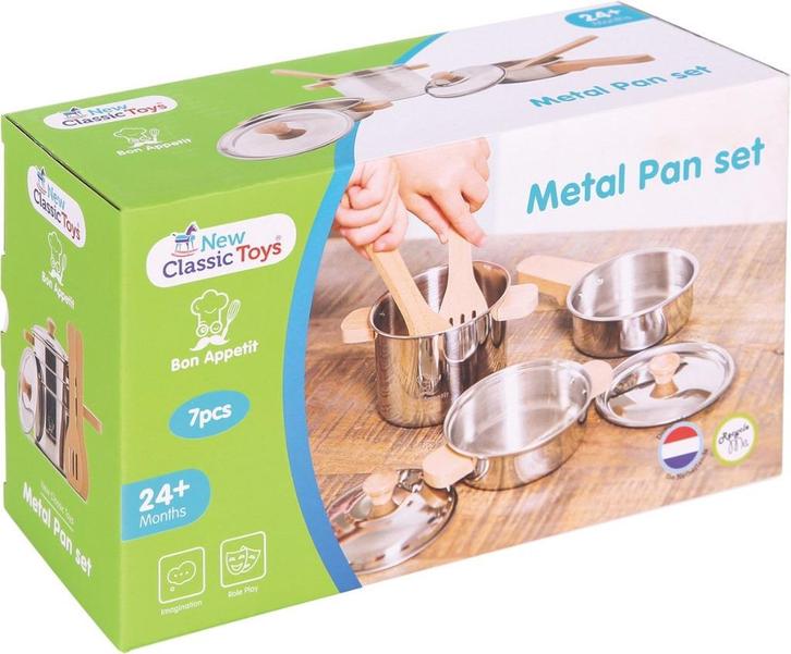 New Classic Toys - Speelgoed Metalen Pannenset, Kinderen en Baby's, Speelgoed | Speelkeukens, Nieuw, Speelkeuken-accessoire, Overige materialen
