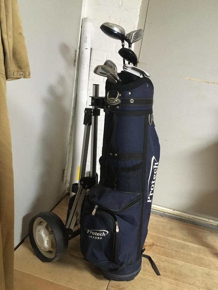 Golf set Protech met 11 clubs en trolley, Sport en Fitness, Golf, Gebruikt, Set, Overige merken, Ophalen