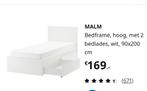 Malm Ikea bed met 2 bedlades nieuw, 85 tot 100 cm, Ophalen of Verzenden, Zo goed als nieuw, Lattenbodem
