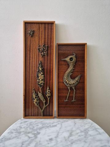Vintage houten wanddecoratie wandkunst spijkers nagels beschikbaar voor biedingen