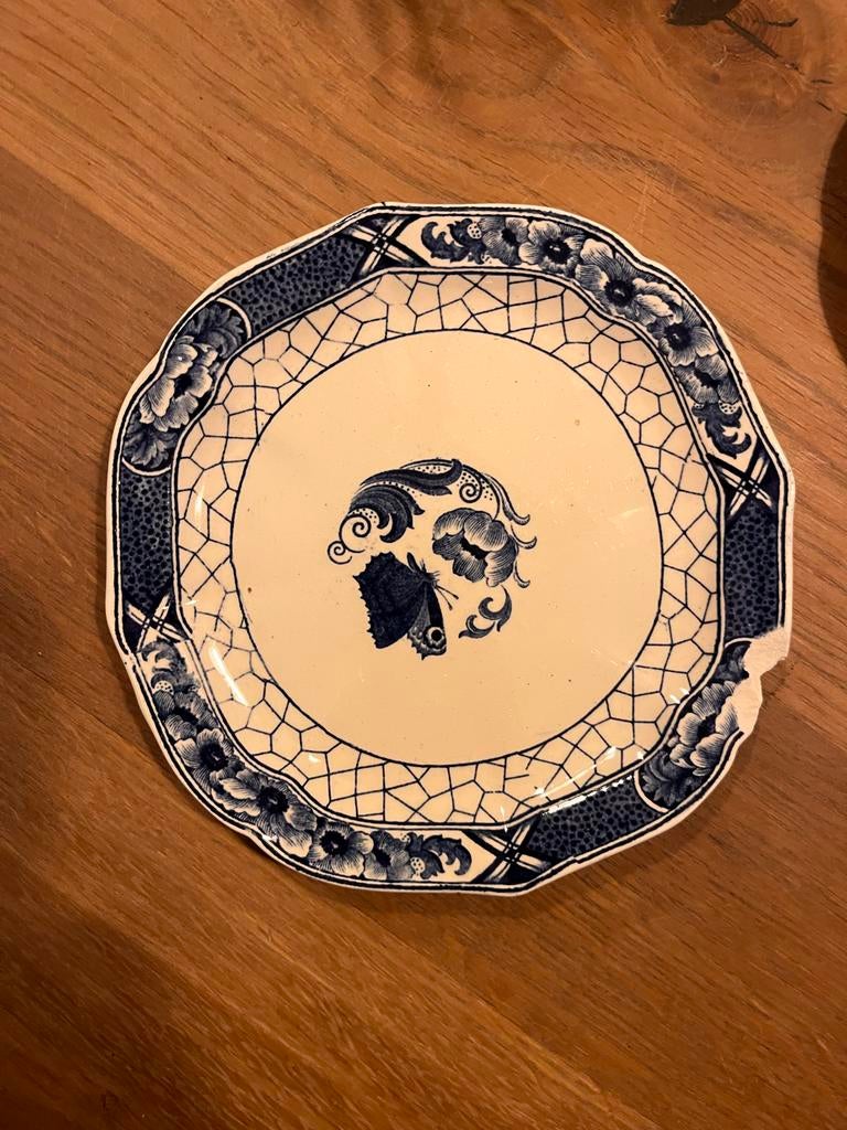 11x Prachtige Antieke Gebaksbordjes Butterflij, Ophalen of Verzenden