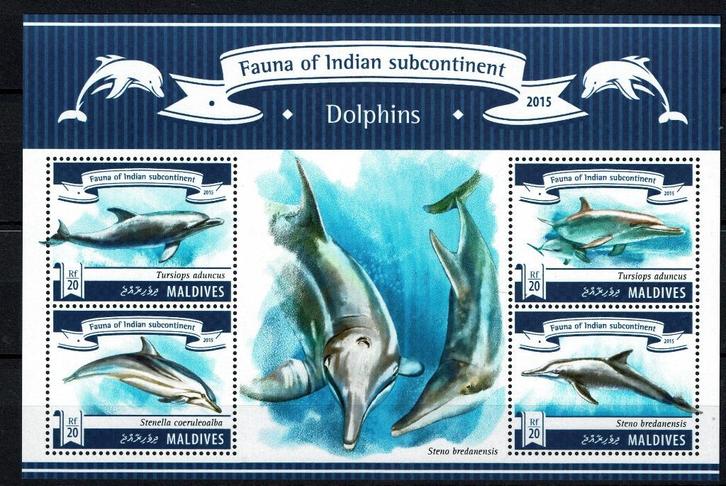 maldives  pf blok dolfijnen zeezoogdieren dolphins zeeleven, Postzegels en Munten, Postzegels | Thematische zegels, Postfris, Dier of Natuur