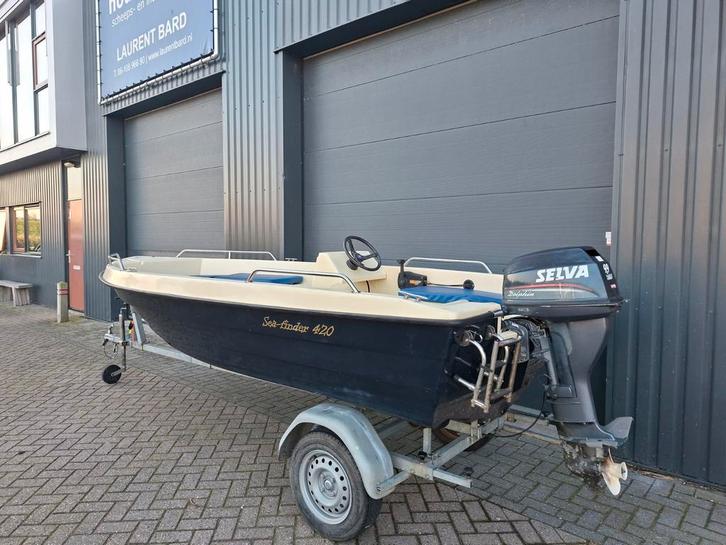 Prachtige Sea-Finder 420 + Selva (Yamaha) 9,9PK 4 Takt, Watersport en Boten, Sloepen, Zo goed als nieuw, 3 tot 6 meter, Buitenboordmotor