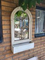 Mooie zeer zware brocante buitenspiegel met metalen raamrek, Antiek en Kunst, Curiosa en Brocante, Ophalen of Verzenden