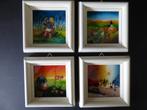 4 ingelijste schilderijtjes op glas, Antiek en Kunst, Ophalen of Verzenden