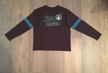 ZGAN: bruine longsleeve met felblauwe opdruk; maat 146 beschikbaar voor biedingen