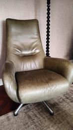 Prachtige olijfgroene leren fauteuil in zeer goede staat, Huis en Inrichting, Fauteuils, Ophalen of Verzenden, Zo goed als nieuw