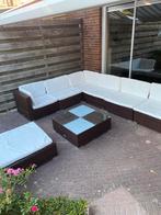 Loungeset met kussens, tafel en hocker!, 6 zitplaatsen, Kunststof, Gebruikt, Bank