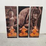 3 Wandpanelen Boeddha Monnik 'Zie-Hoor-Spreek geen kwaad', Ophalen, Minder dan 50 cm, Gebruikt, 50 tot 75 cm