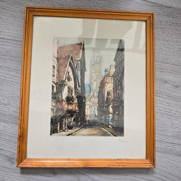 ets Marcel Julien Baron, Parijs straattafereel, gesigneerd, Antiek en Kunst, Kunst | Etsen en Gravures, Ophalen of Verzenden