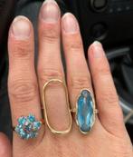 Rosegouden ring gemerkt maat 18,5 blauwe spinsels stenen, Ophalen of Verzenden, Dame
