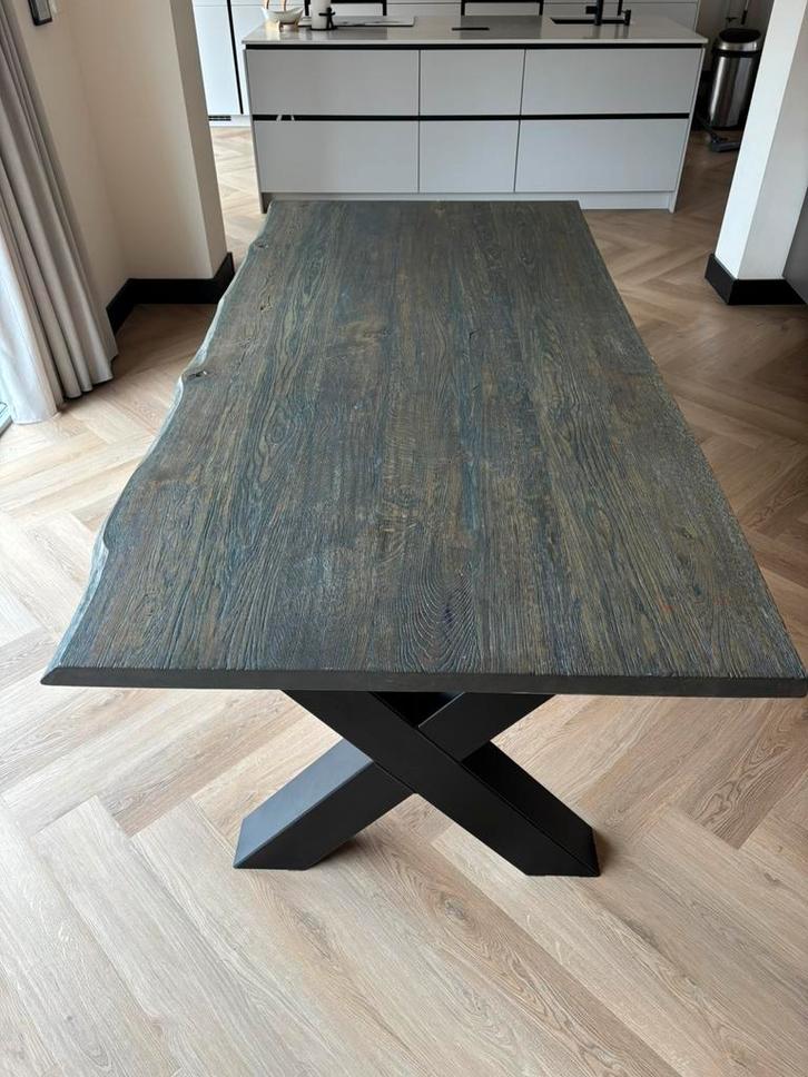 Massief eikenhouten tafel 220x105 cm., Huis en Inrichting, Tafels | Eettafels, Gebruikt, 100 tot 150 cm, 200 cm of meer, Vijf personen of meer