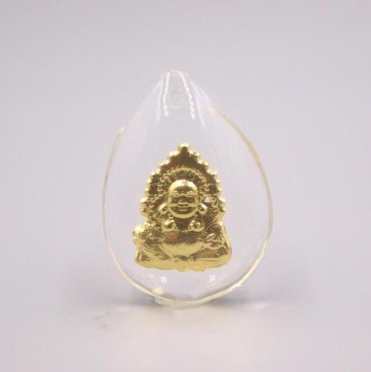 The Golden Happy Boeddha (Poe-Tai Ho-Shang) kettinghanger, Sieraden, Tassen en Uiterlijk, Kettinghangers, Nieuw, Glas of Kristal