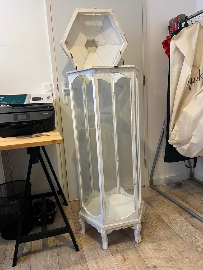 Witte vitrinekast in shabby chic stijl, Minder dan 50 cm, Gebruikt, 100 tot 150 cm, Ophalen of Verzenden