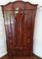 Mahonie hoekkast met 1 lade en 4 legplanken., Antiek en Kunst, Ophalen