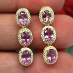 oorbellen 925 zilver 14k vergud met roze Topaas, Nieuw, Ophalen of Verzenden, Roze, Met edelsteen