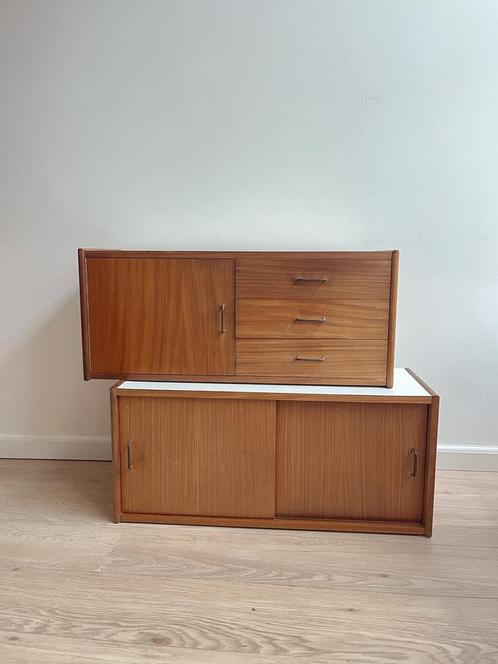 Twee teakhouten kastjes Simpla Lux, jaren 60, Huis en Inrichting, Kasten | Ladekasten, Gebruikt, Minder dan 100 cm, 50 tot 100 cm