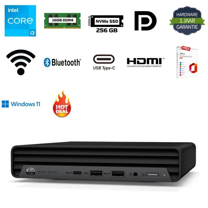 HP Prodesk 400 G9 i3-13100T 4.2GHz 16GB 256GB NVMe Office 24, Computers en Software, Desktop Pc's, Refurbished, 4 Ghz of meer