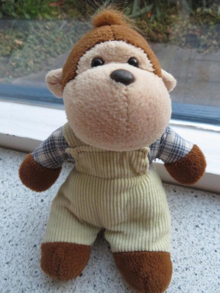 Aap of aapje in geruite blouse en rib tuinbroek Hema, Kinderen en Baby's, Speelgoed | Knuffels en Pluche, Gebruikt, Overige typen