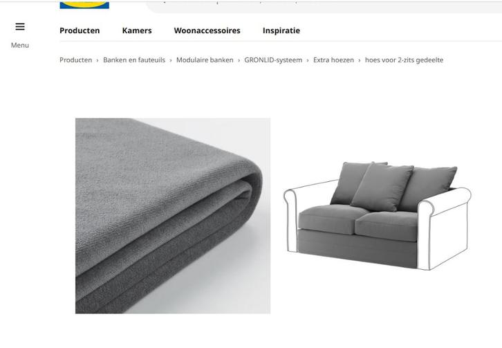 Ikea GRÖNLID hoes voor 2-zits gedeelte. Ljungen middengrijs., Huis en Inrichting, Banken | Sofa's en Chaises Longues, Nieuw, Overige maten