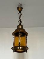 antieke koperen hallamp lantaarn Amsterdamse School hanglamp, Huis en Inrichting, Glas, Ophalen of Verzenden, Zo goed als nieuw