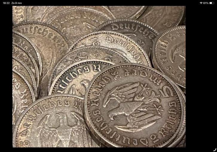 40 x 5 reichsmark diverse jaren en letters nazi duitsland, Postzegels en Munten, Edelmetalen en Baren, Zilver, Ophalen of Verzenden