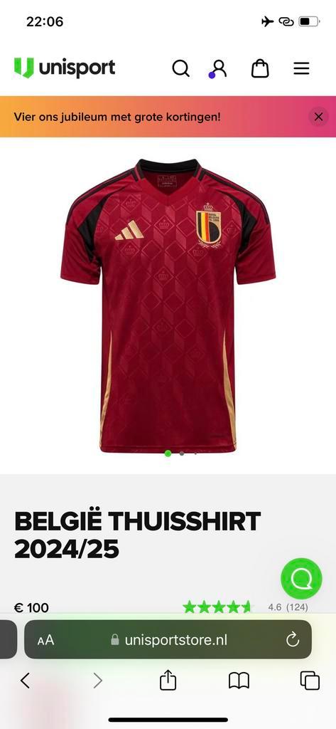 Belgie thuisshirt 2024/2025, Sport en Fitness, Voetbal, Zo goed als nieuw, Shirt, Maat XS of kleiner, Ophalen of Verzenden