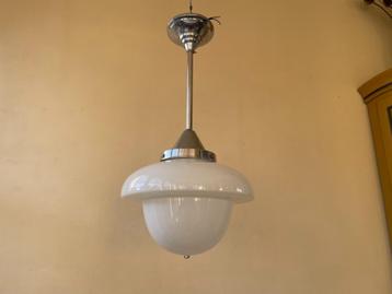 Art Deco 1930 Lamp Hanglamp Plafondlamp Wit glas  beschikbaar voor biedingen