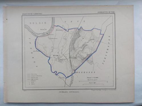 14 / Gemeente Bunde Limburg Litho uit 1866 door J. Kuyper, Antiek en Kunst, Kunst | Litho's en Zeefdrukken, Ophalen of Verzenden
