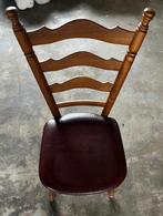 Houten stoel met lederen zitting, Ophalen, Gebruikt, Bruin, Eén