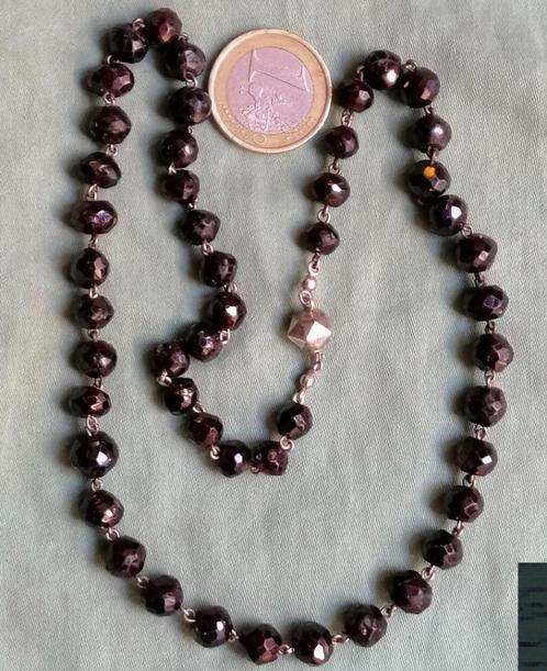 ketting met granaat en zilveren slot, Sieraden, Tassen en Uiterlijk, Antieke sieraden, Ketting, Zilver, Ophalen of Verzenden