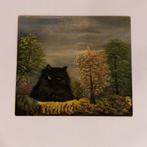 Olieverf op hardboard schilderij poes victoriaanse stijl, Antiek en Kunst, Ophalen of Verzenden