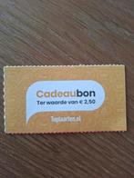 Toptaarten € 2.50 kortingscode, Tickets en Kaartjes, Eén persoon, Kortingsbon, Warenhuis- of Winkelbon