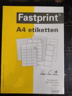 Fastprint A4 etiketten Transparant 210x297mm, Nieuw, Ophalen of Verzenden