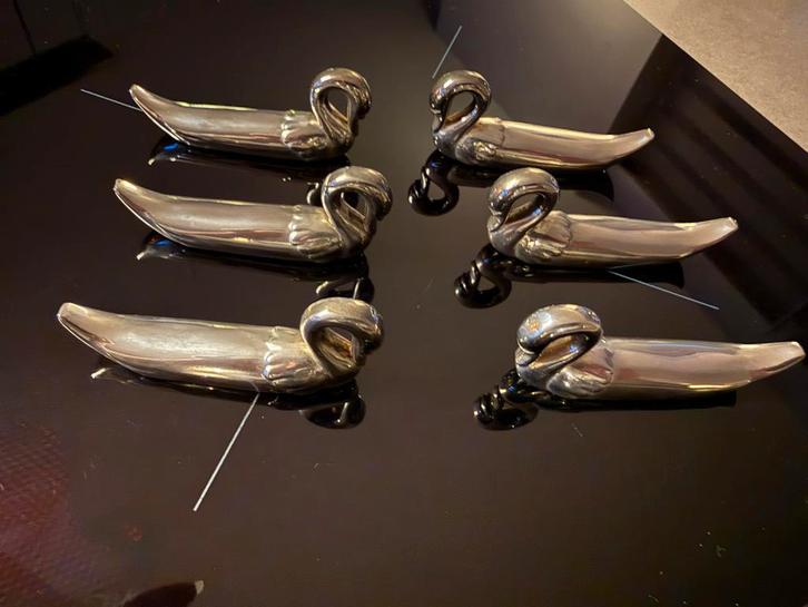 6 mooie vintage verzilverde messenleggers in vorm van zwaan, Antiek en Kunst, Antiek | Goud en Zilver, Ophalen of Verzenden
