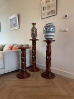 Set van 3 handgemaakte Indonesische mahonie houten zuilen, Huis en Inrichting, Woonaccessoires | Zuilen en Pilaren, Ophalen, Zo goed als nieuw